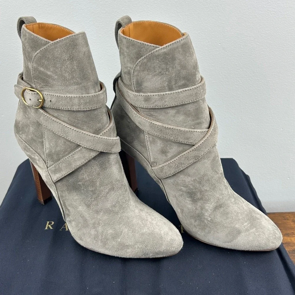 Ralph Lauren Purple Label Grey Suede Strappy Ankle Boots Made in Italy 38B
